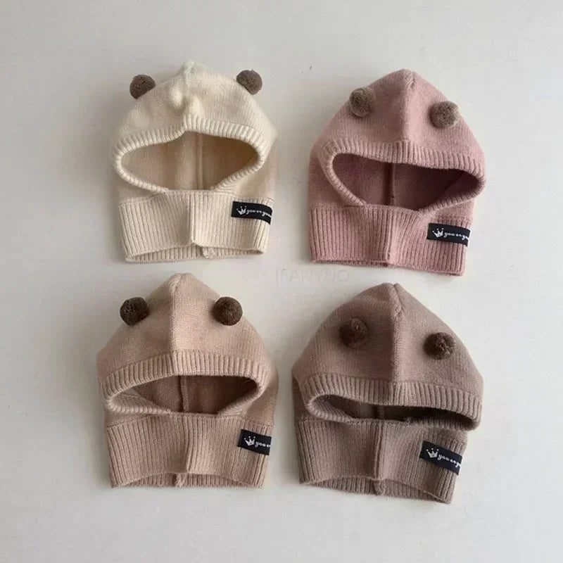 Baby Scarf Hat One-Piece Knitted Winter Cap with Ear Protection