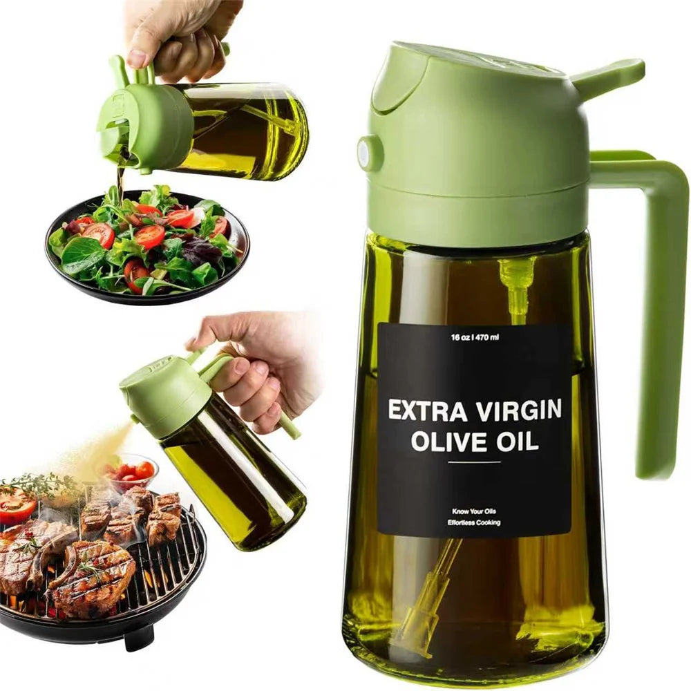 2-in-1 Olive Oil Sprayer Bottle Spray & Pour 470ML Glass Dispenser