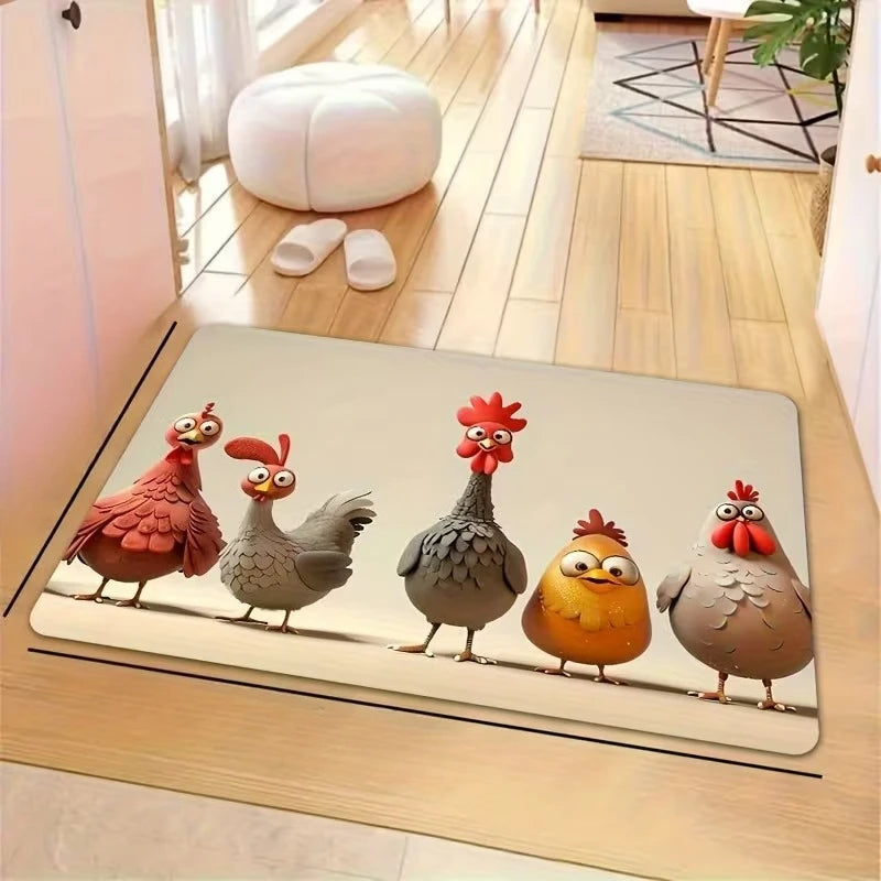 Funny Chicken Kitchen Mat Non-Slip Machine Washable Rug Decor