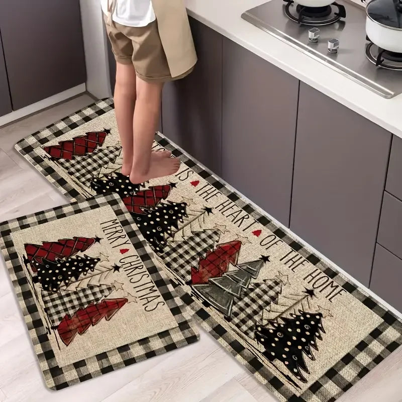 VIKAMA Christmas Tree Floor Mat Set Non-Slip Kitchen & Entrance Rugs Main image