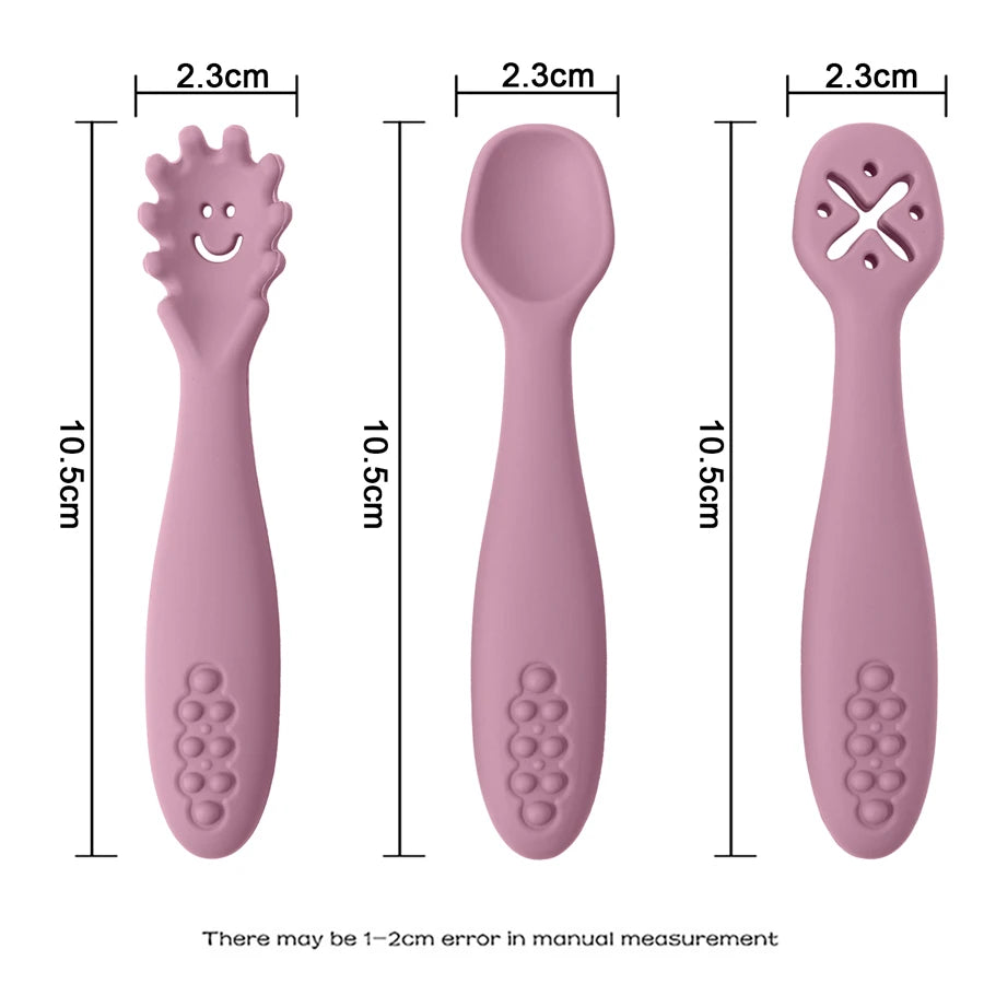 3PCS Baby Learning Spoon Set Soft Feeding Spoons for Toddlers