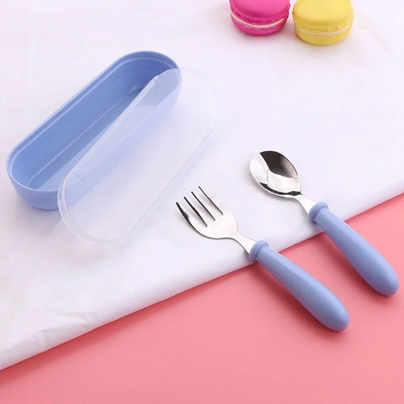 3PCS Kids Stainless Steel Spoon Fork Set with Travel Case