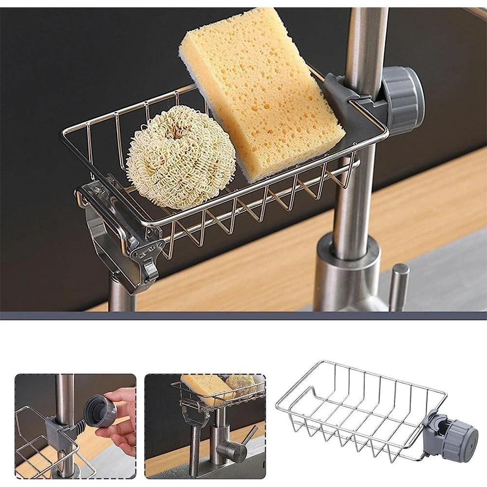 Kitchen Sink Drain Rack Faucet Sponge & Soap Storage Organizer