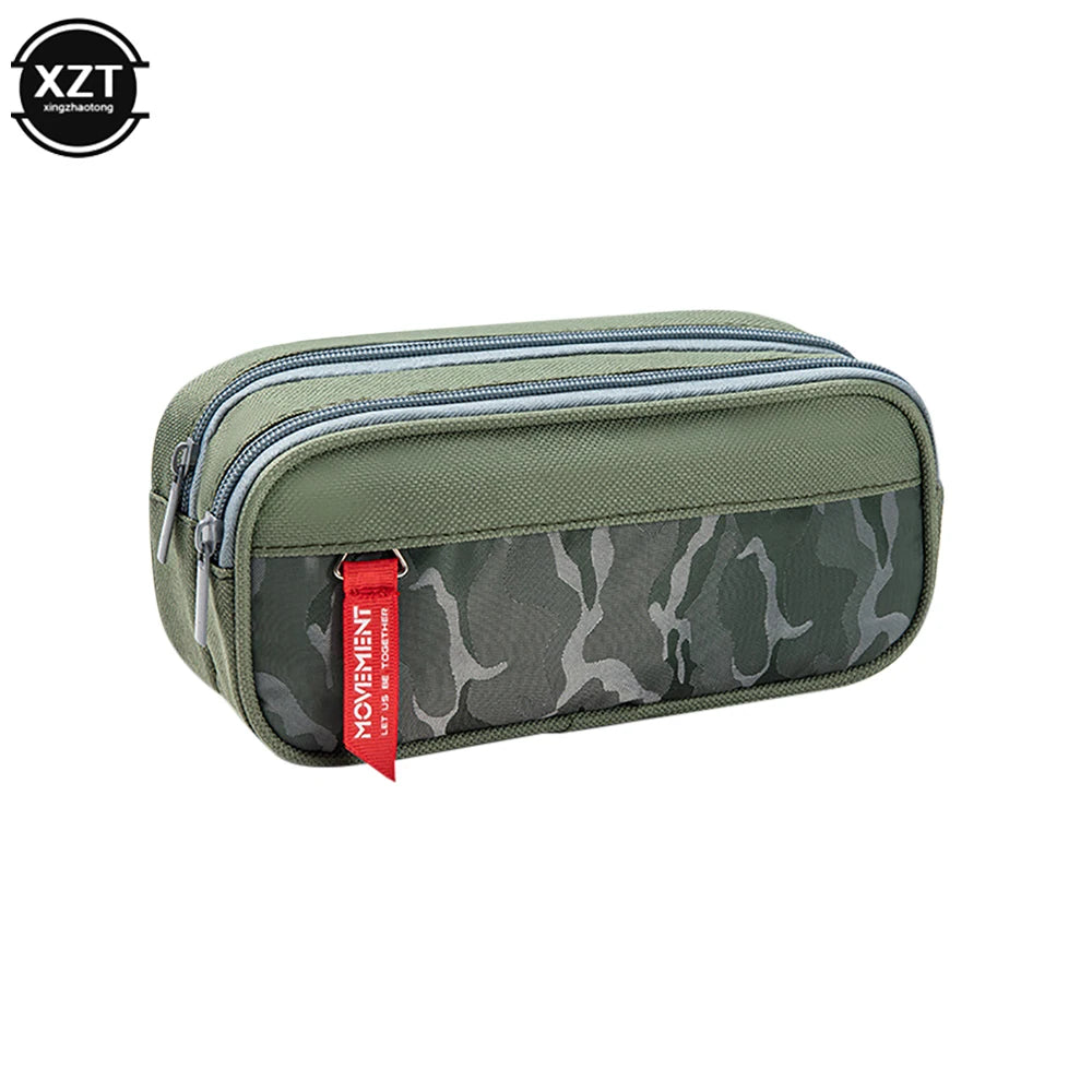 Camouflage Pencil Case Double Zipper Canvas Pen Bag for Students