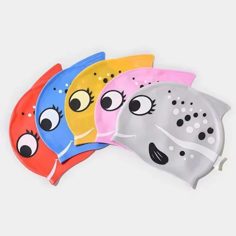 Kids Silicone Swimming Cap Waterproof No-Pull Hair Swim Hat