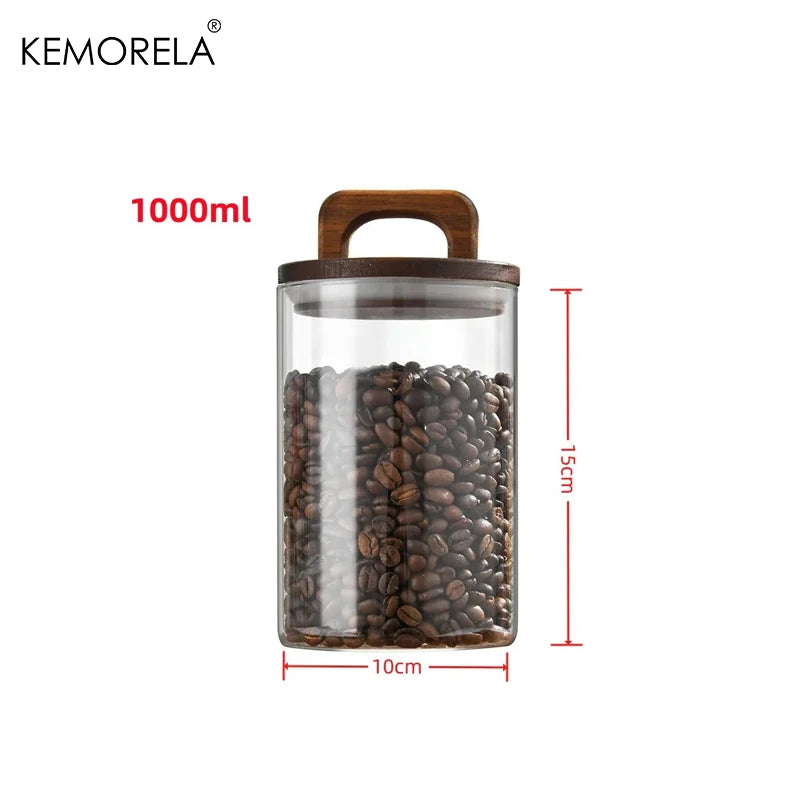 Glass Storage Jar with Wooden Lid Airtight Kitchen Food Container