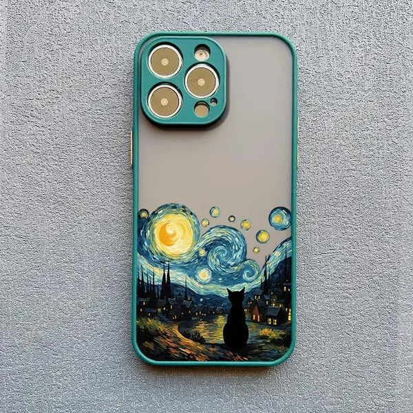Black Cat Starry Night Case for iPhone 11 12 13 14 15 16 17 Pro Max