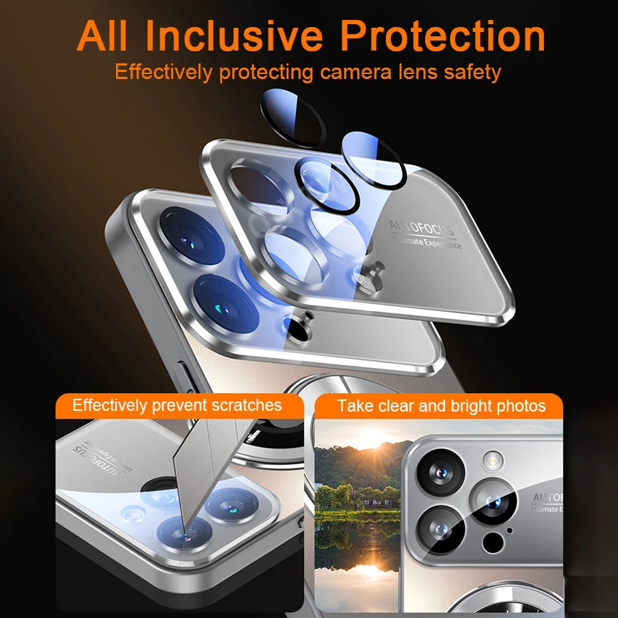 MagSafe Glass Camera Lens Case for iPhone 11 12 13 14 15 16 17 Pro Max
