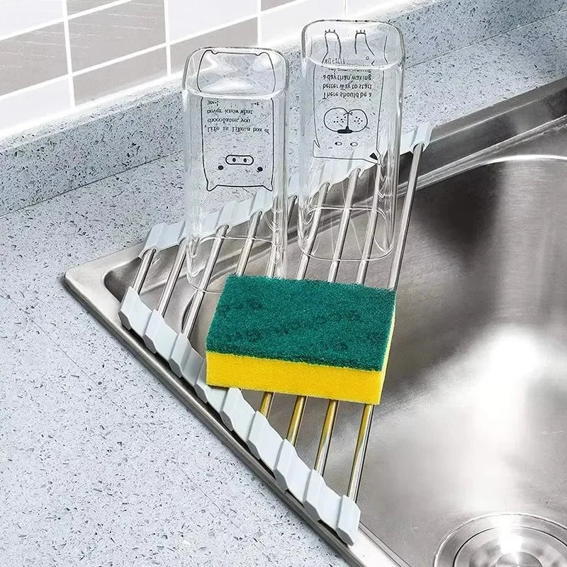 Roll-Up Triangle Dish Drying Rack Foldable Sink Corner Organizer