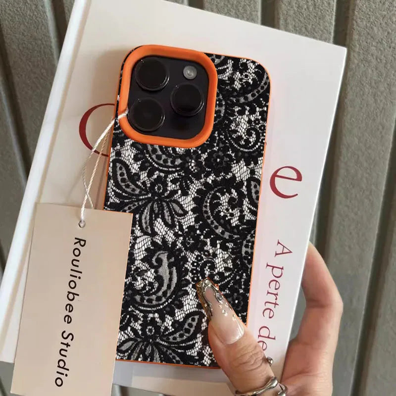 Black Lace Personalized Phone Case for iPhone 17 16 15 14 13 Pro Max