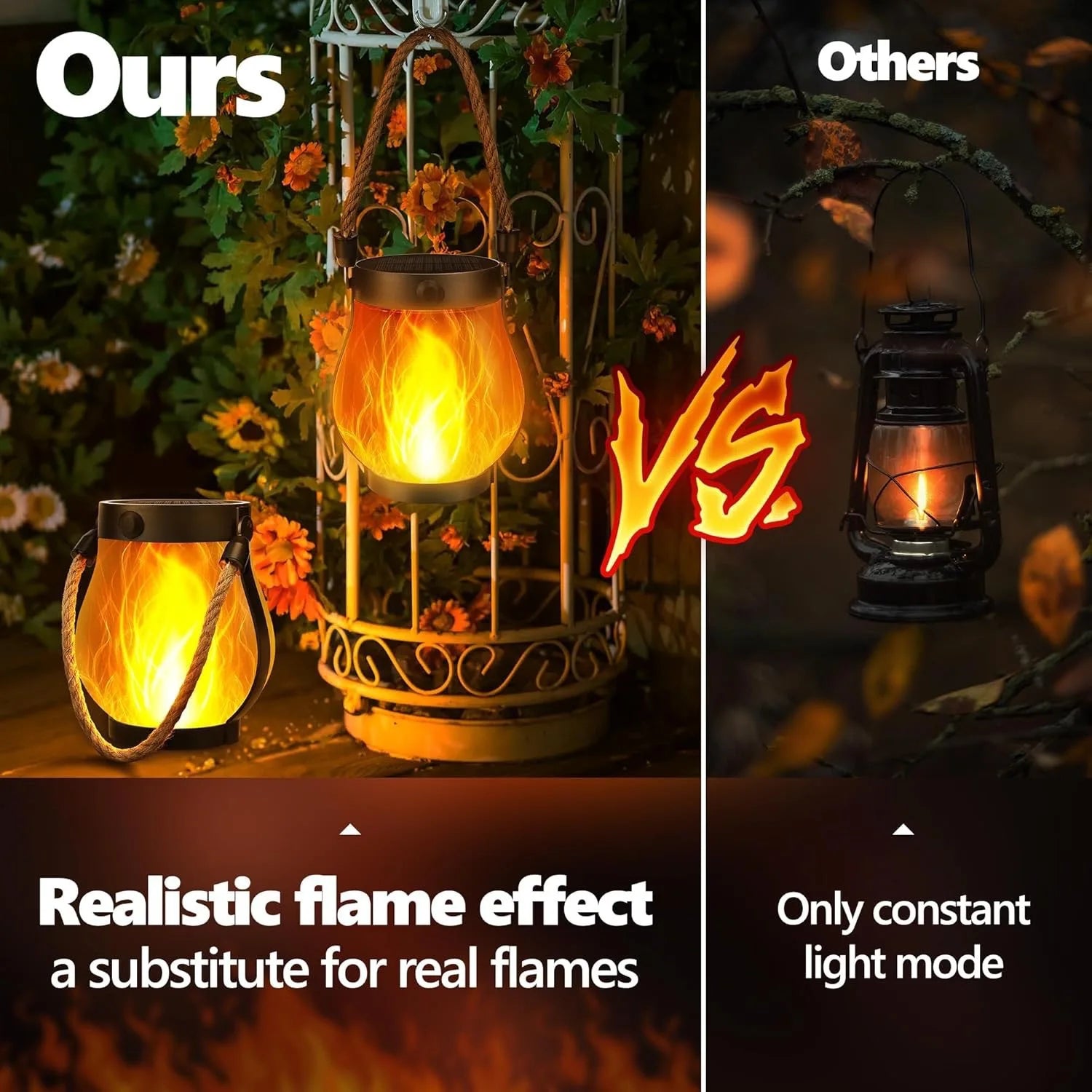 Solar Flame Rope Lantern Waterproof Hanging Lamp