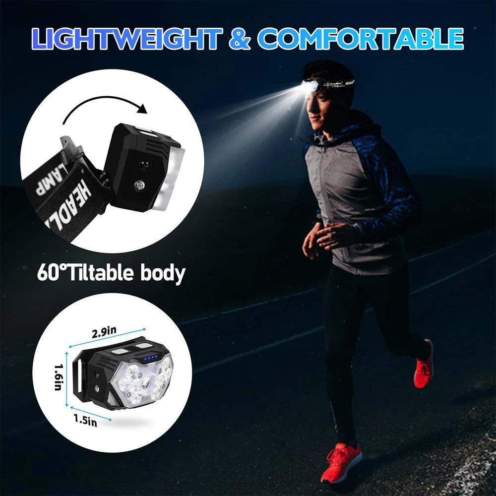 9 LED Rechargeable Headlamp Motion Sensor Flashlight