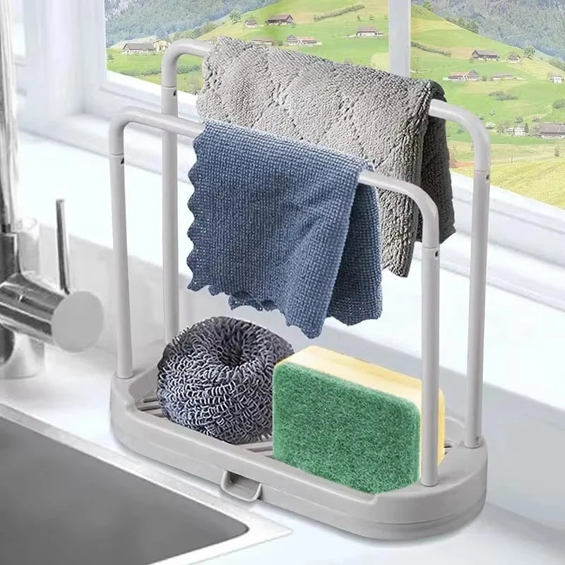 Double-Layer Kitchen Cloth Rack Sink Sponge & Dish Cloth Organizer