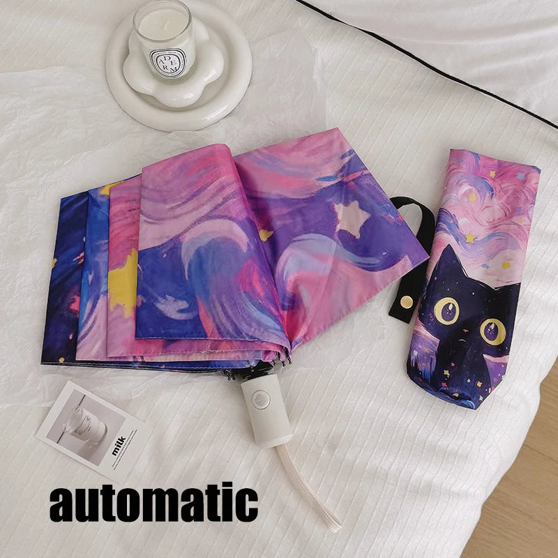 Buy Cute Cat Cartoon Automatic Folding Umbrella UV Sun & Rain