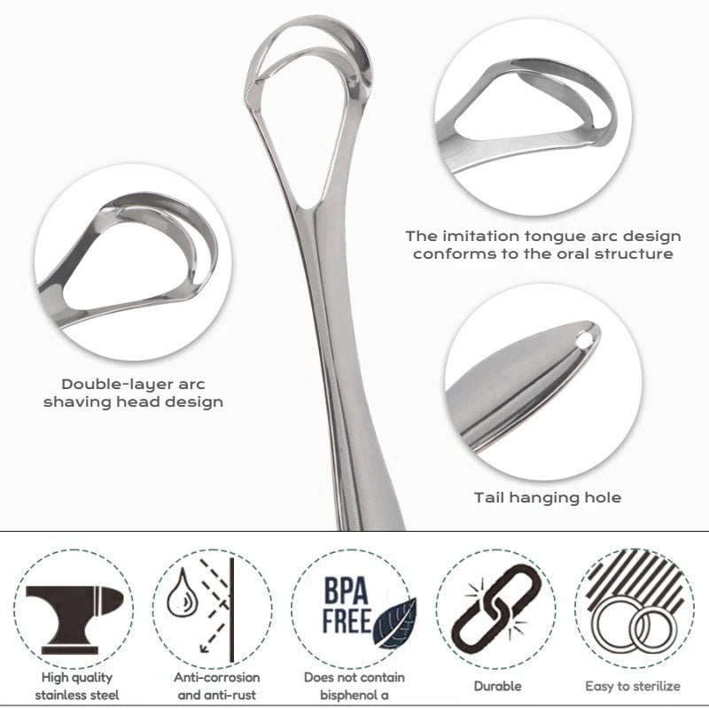 Reusable Stainless Steel Tongue Scraper Fresh Breath Oral Hygiene Tool