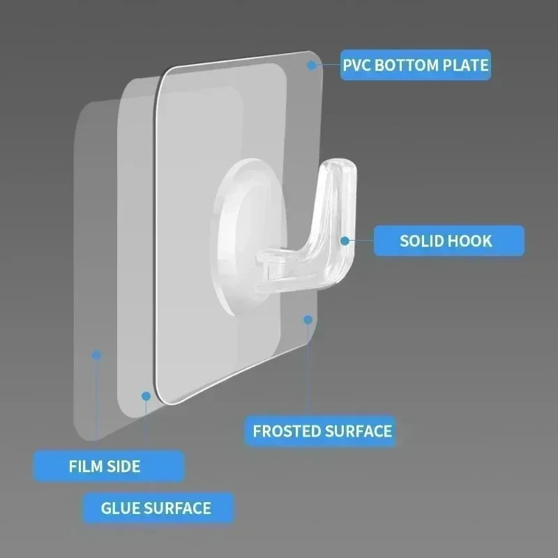Self-Adhesive Transparent Wall Hooks Heavy Duty Sticky Hooks Set