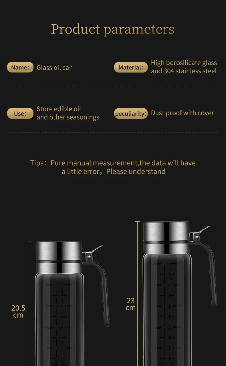 Glass Oil Bottle & Seasoning Set Leakproof Soy Sauce & Vinegar Pot