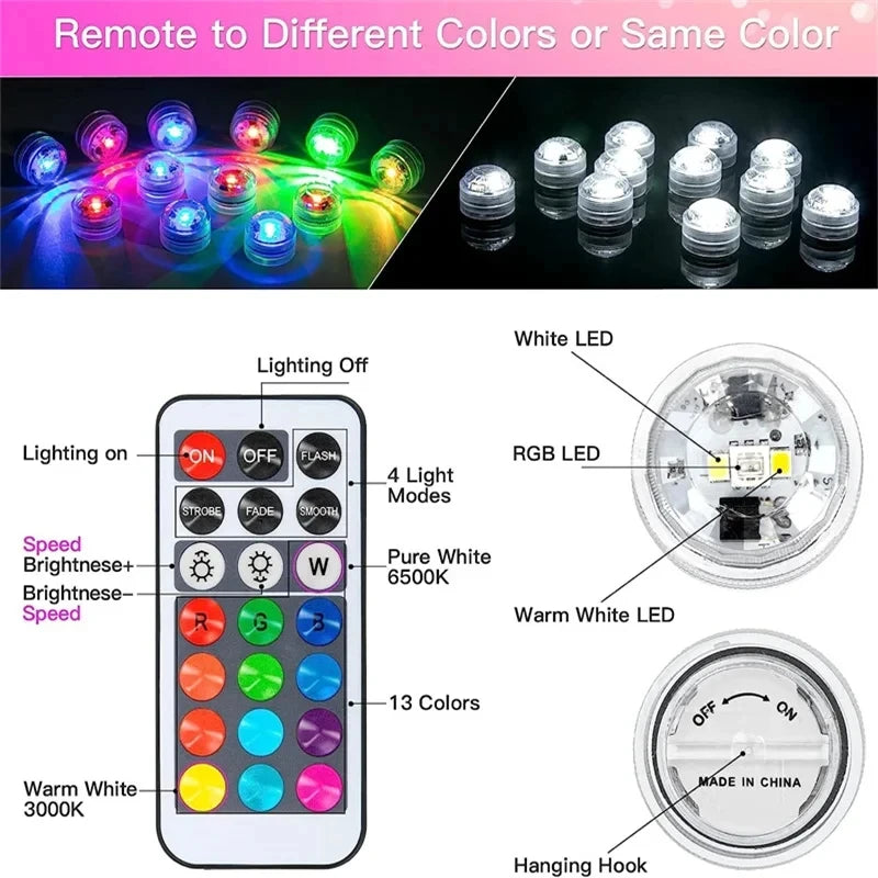 Submersible RGB LED Underwater Lights with Remote Control