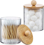 Acrylic Cotton Pad Holder Bamboo Lid Organizer