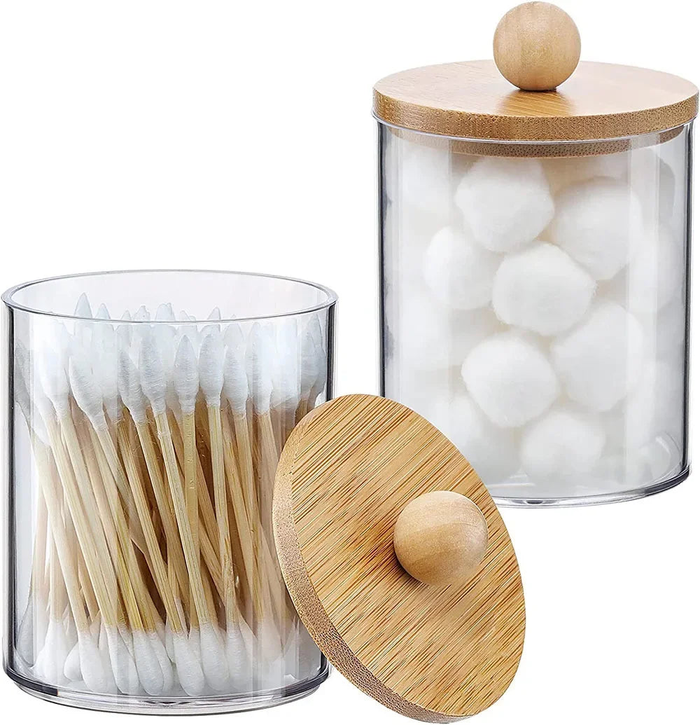 Acrylic Cotton Pad Holder Bamboo Lid Organizer