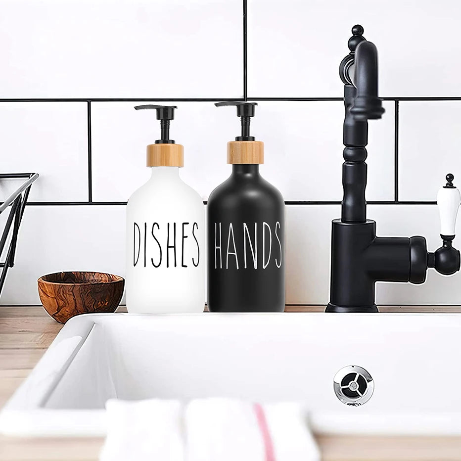 Black Dish Soap Dispenser Set Refillable Kitchen Sink Soap & Detergent Bottles