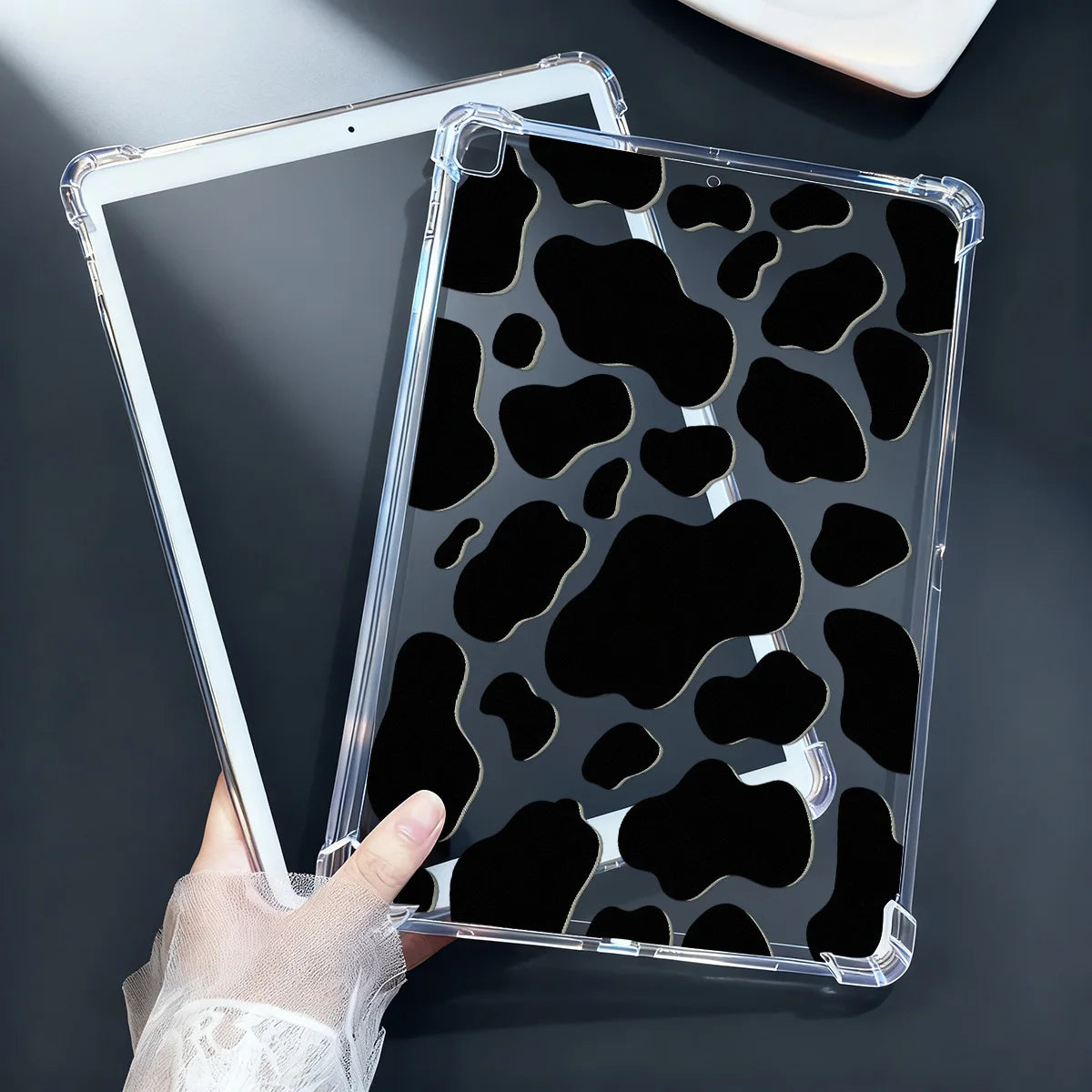 Clear Cow Print iPad Case A16 10th 11 Air 13 Pro 12.9 Mini 4 5 6