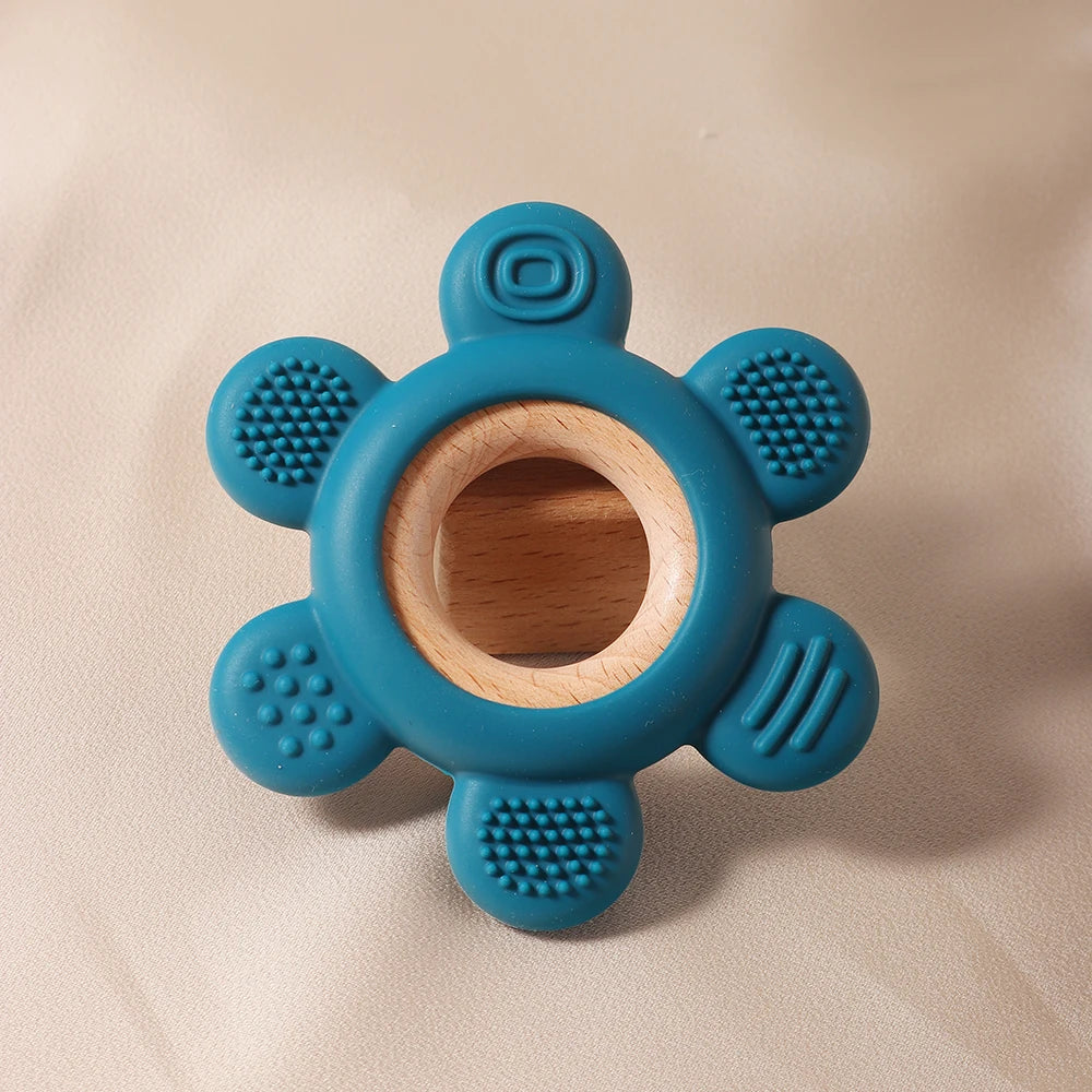 Baby Wooden Flower Teether Food Grade Silicone Toy