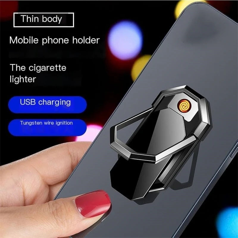 Phone Holder with Lighter - Portable USB Rechargeable Design