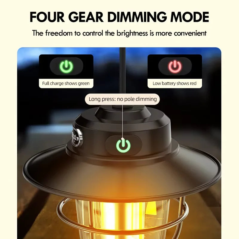Retro LED Camping Lantern Rechargeable Outdoor Hanging Light