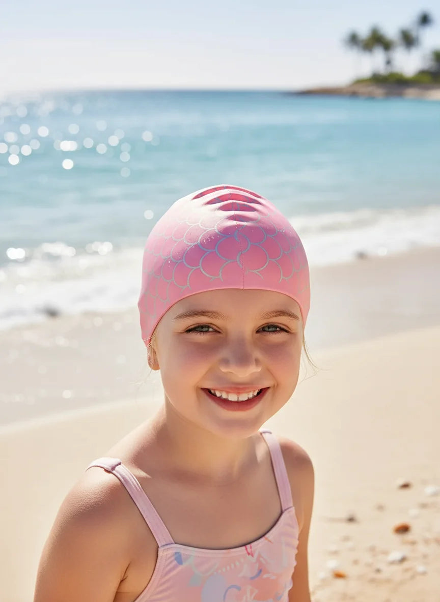 Kids Fish Tail Swim Cap Set Waterproof Swimming Hat