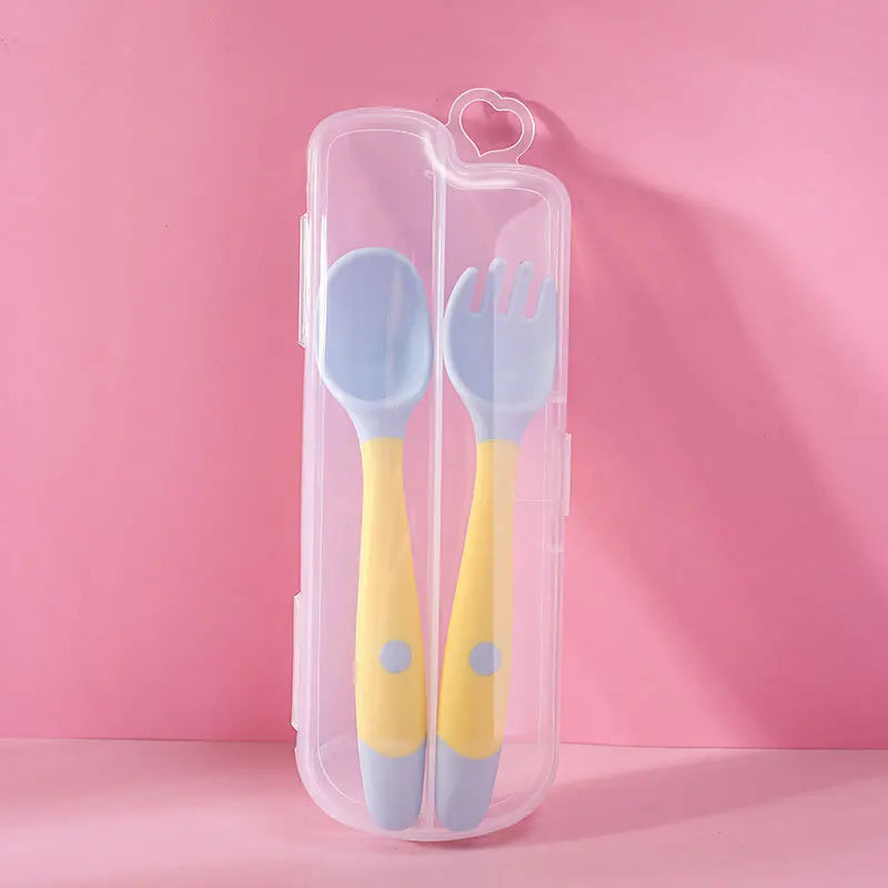 Baby Silicone Spoon & Fork Set Soft Bendable Toddler Feeding Utensils