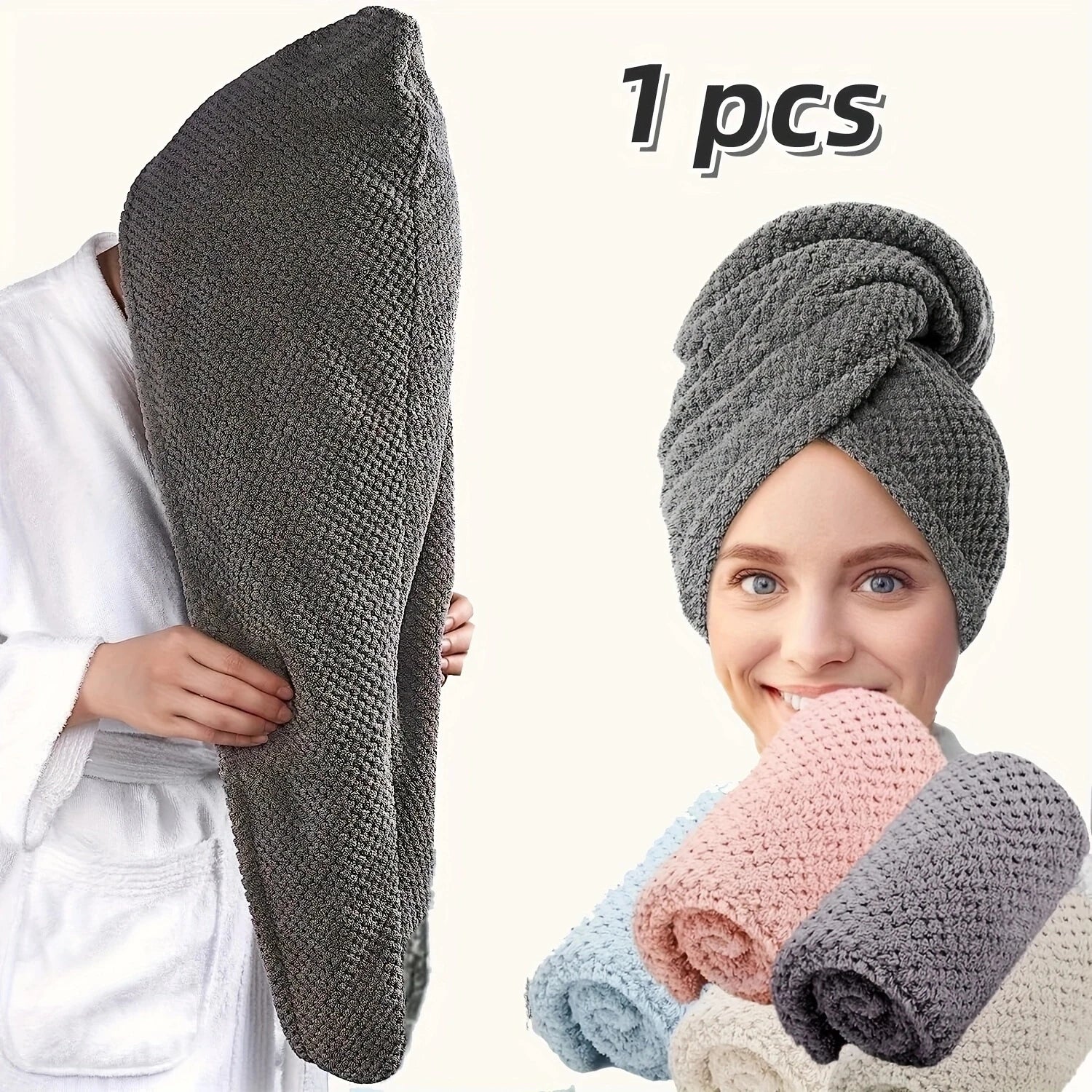 Absorbent Hair Towel Wrap Button Fast Dry Hair Turban for Women