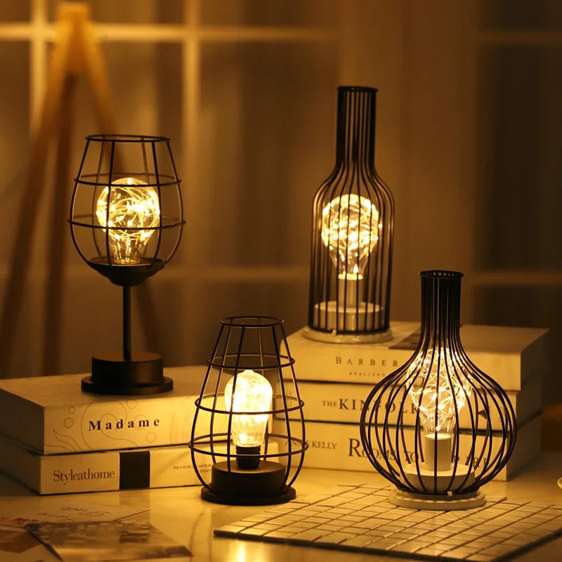 Iron Wire Cage LED Night Light for Bedroom & Living Room