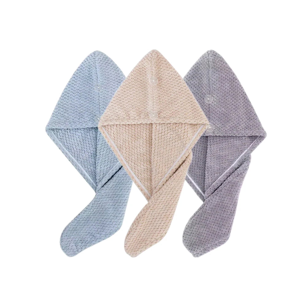 Absorbent Hair Towel Wrap Button Fast Dry Hair Turban for Women