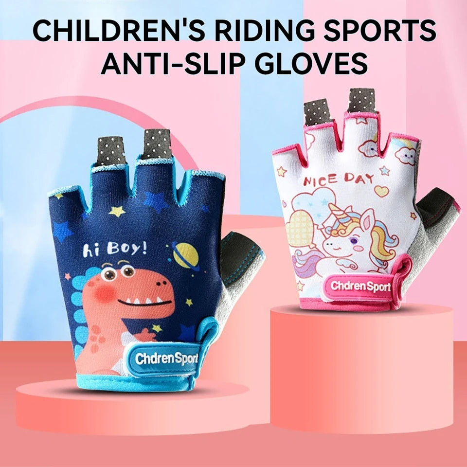 Kids Cycling Gloves Half Finger Breathable Anti Slip Bike