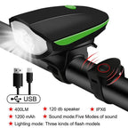 USB Rechargeable Bike Light with Horn Waterproof Headlight