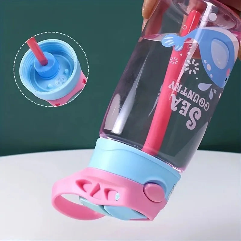 480ML Kids Cartoon Water Sippy Cup with Straw