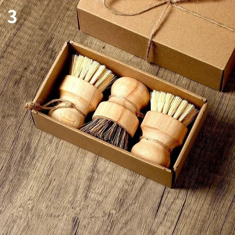 Natural Sisal Dish Brush Wooden Pot Scrubber