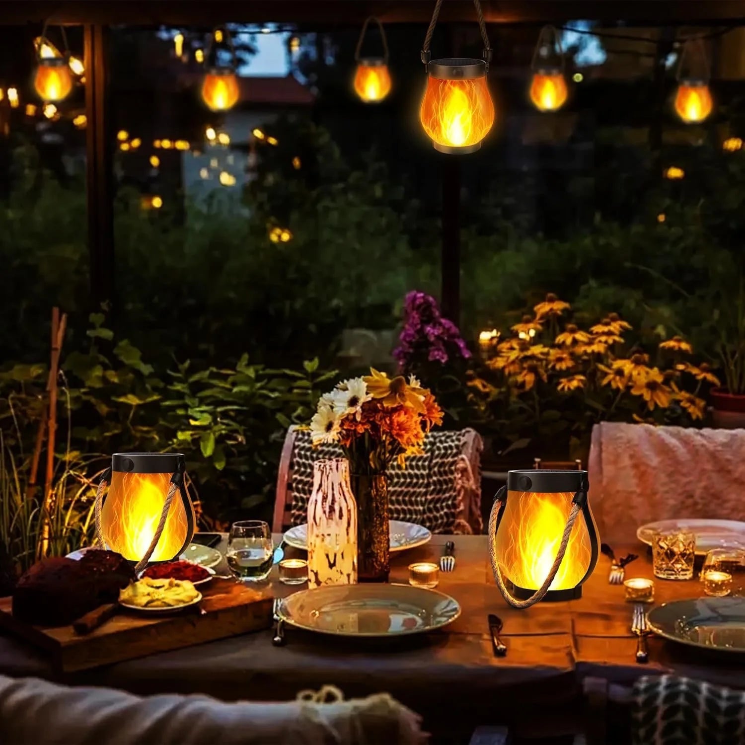 Solar Flame Rope Lantern Waterproof Hanging Lamp