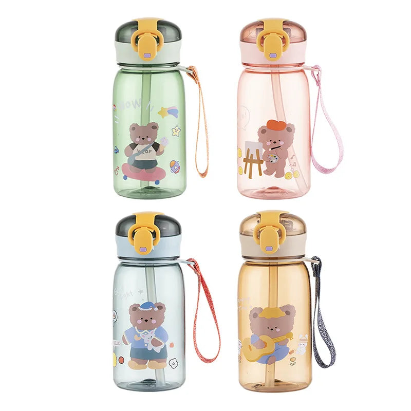 Cartoon Teddy Bear Kids Straw Water Cup Portable Bottle
