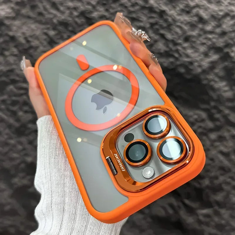 Luxury Magnetic Stand Case with Lens Guard for iPhone 16 15 14 Pro Max