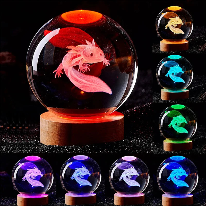 3D Axolotl Crystal Ball Night Light LED Gift Lamp