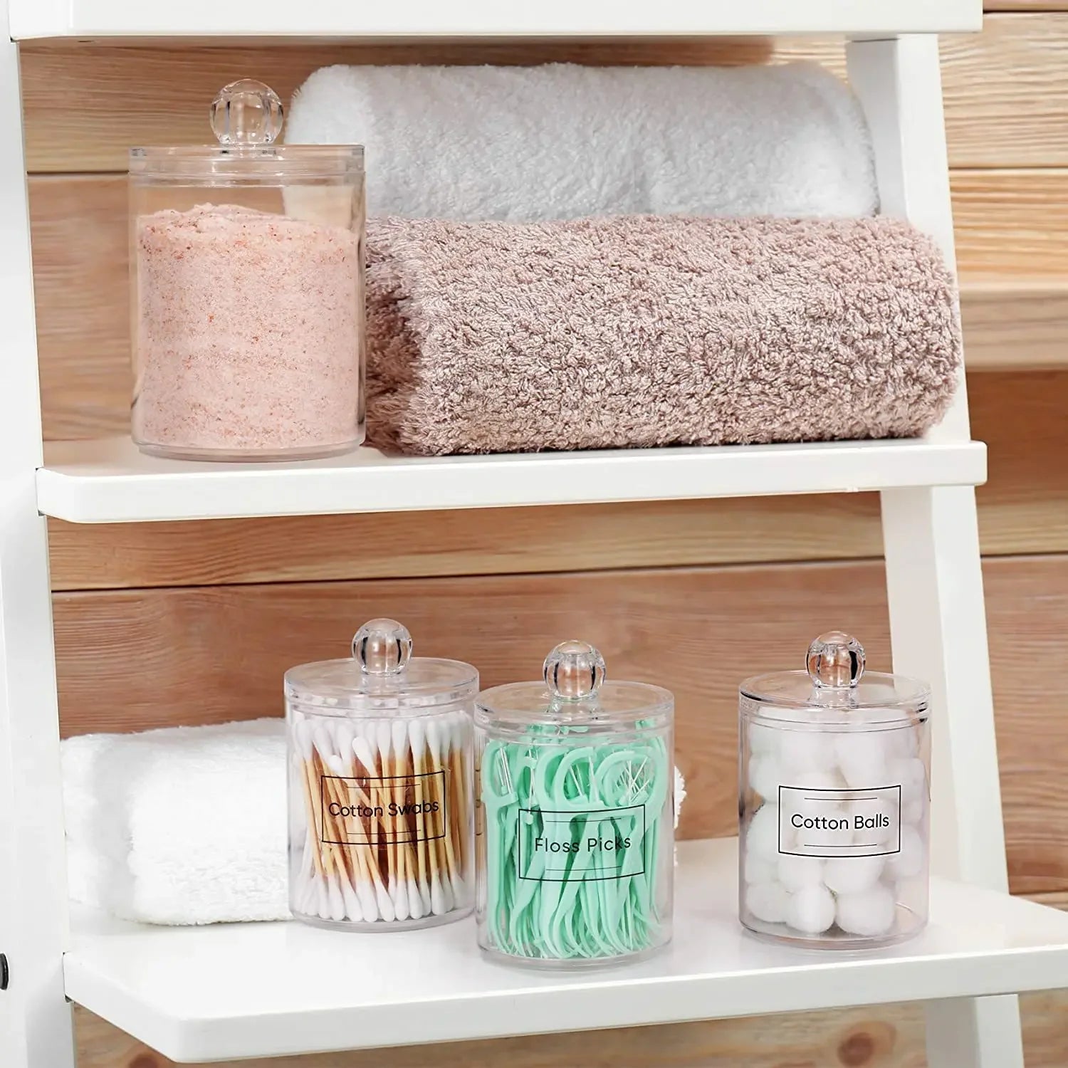 Acrylic Cotton Pad Holder Bamboo Lid Organizer