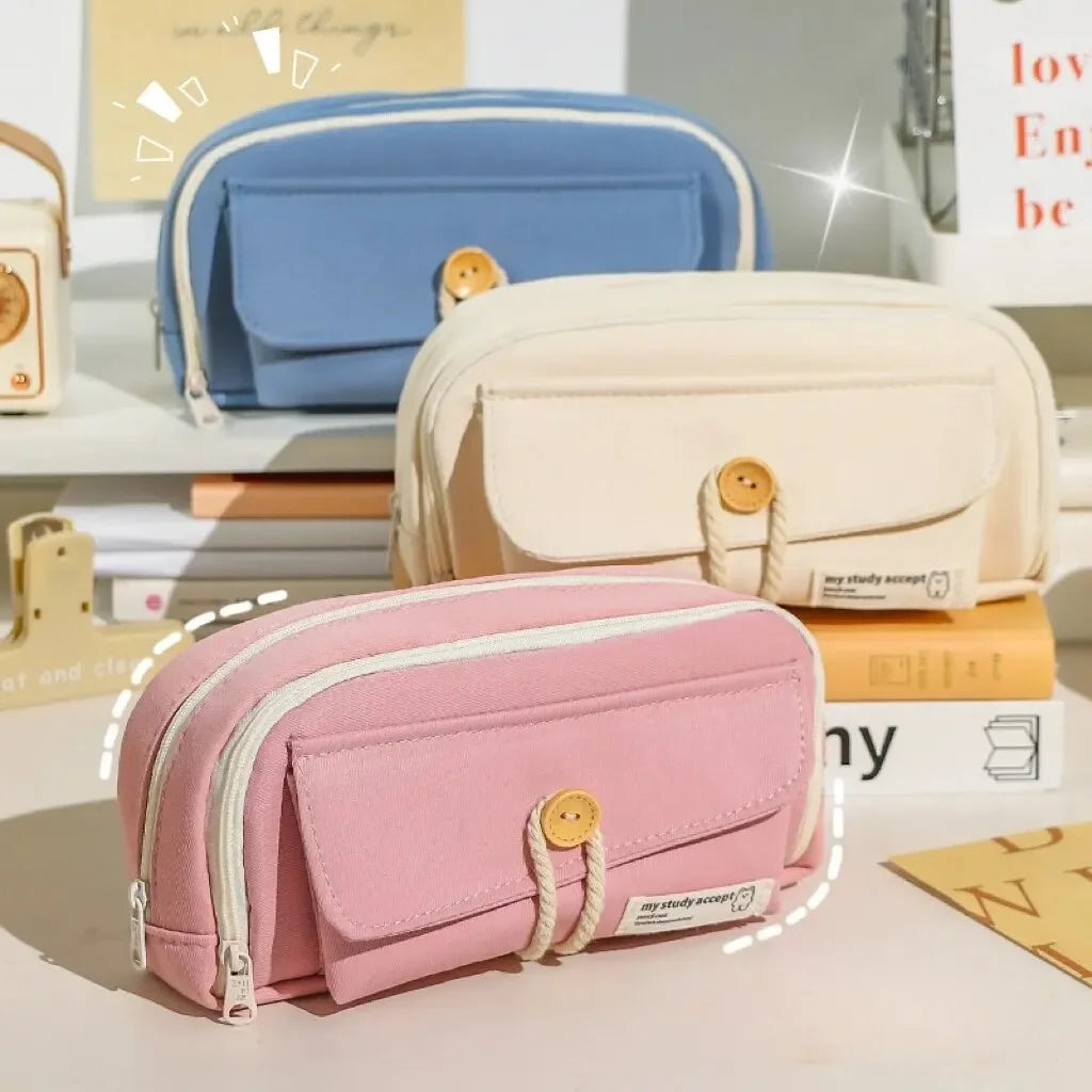 Cute Canvas Pencil Case Large Opening Student Stationery Bag Secondary image