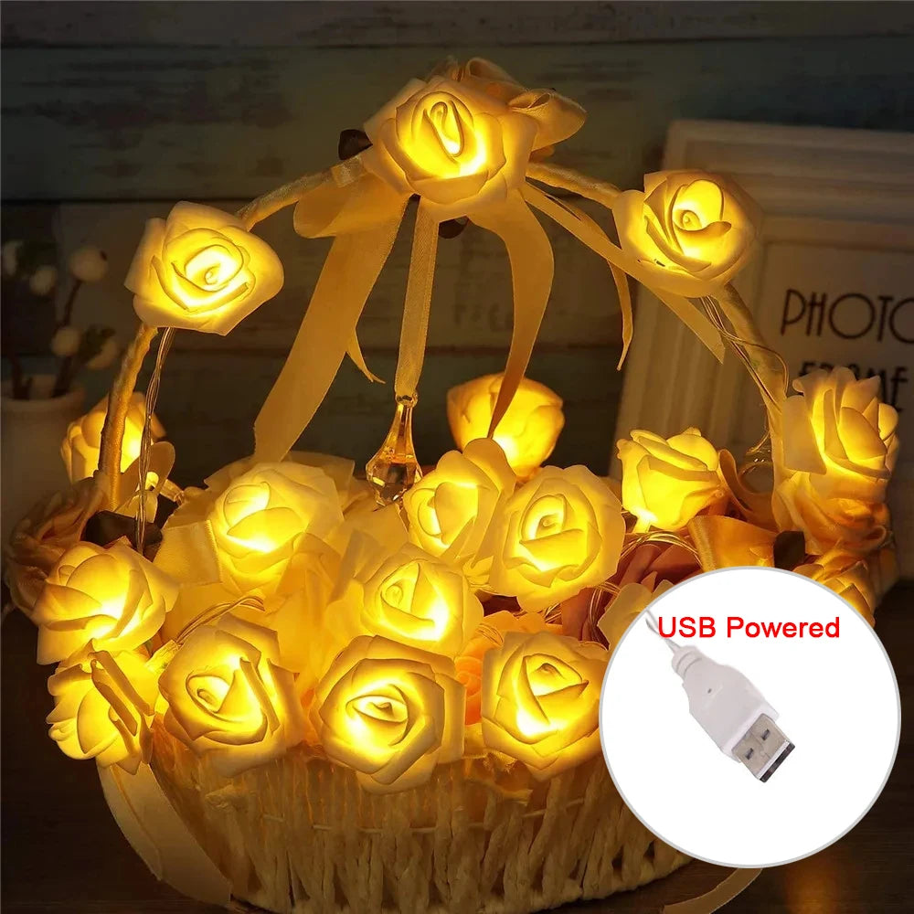 Rose Flower LED Fairy Lights USB String Decoration