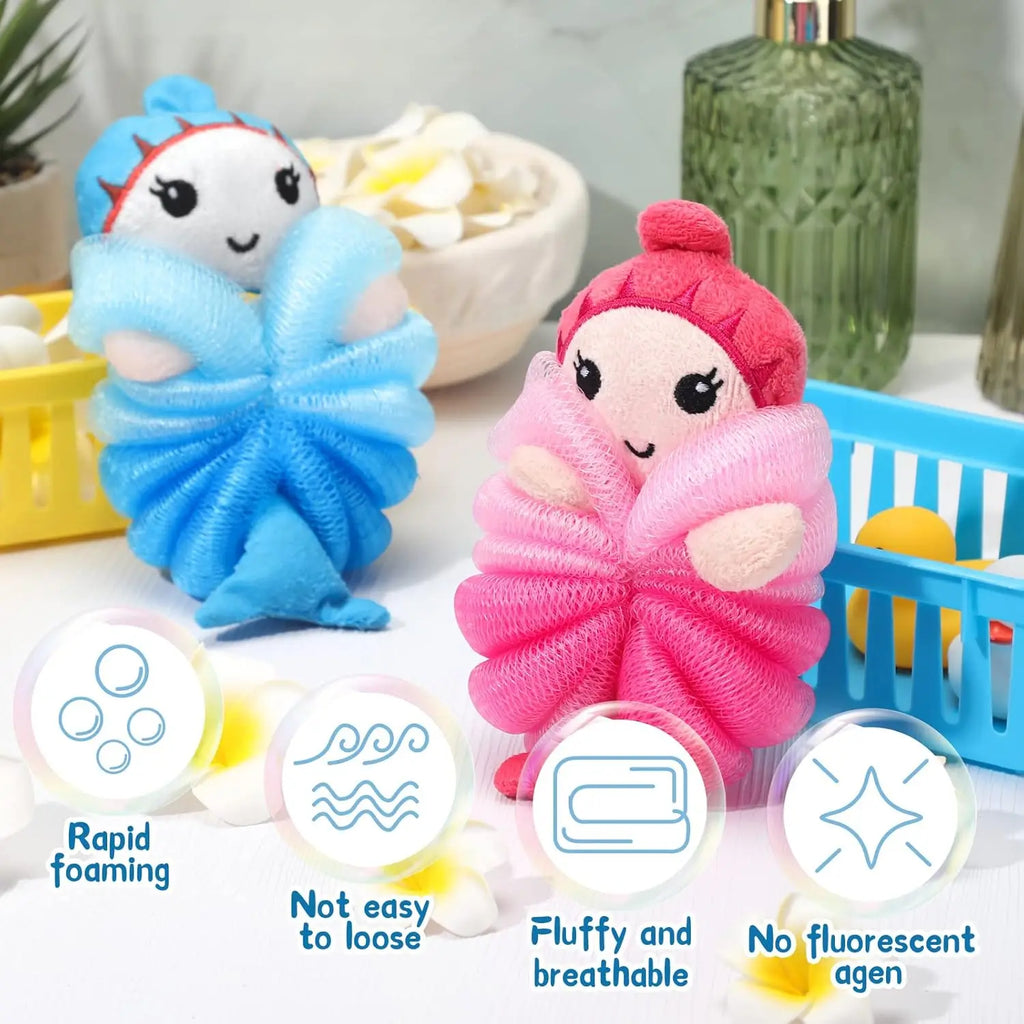 2PCS Kids Cartoon Bath Loofah Soft Bath Sponge Body Scrubber