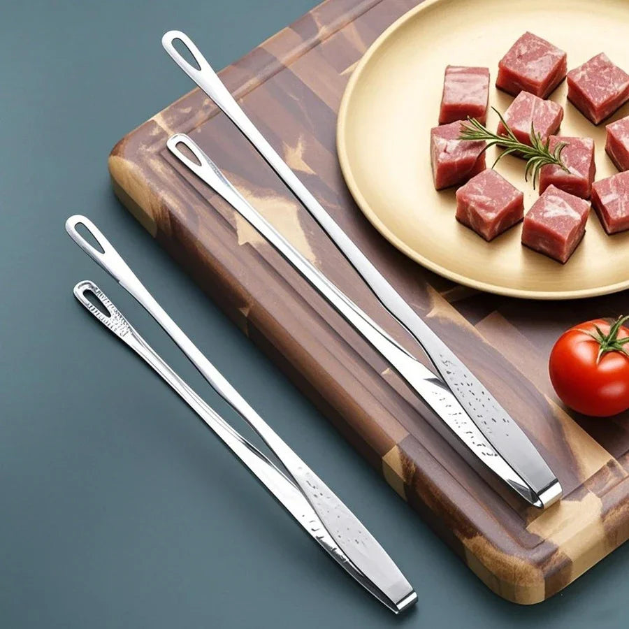 Long Stainless Steel Kitchen Tongs – Non-Slip BBQ & Grill Food Clamp Tool