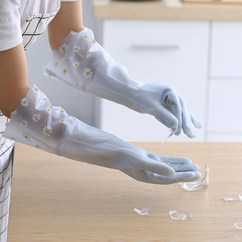 Velvet Rubber Cleaning Gloves Waterproof Winter Gloves