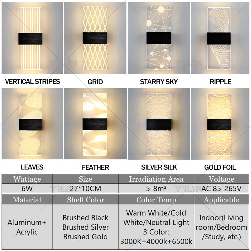 Modern Acrylic LED Wall Lamp Nordic Bedside Light