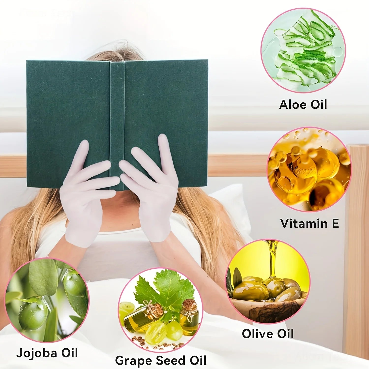Reusable silicone hand gloves with natural moisturizing ingredients aloe honey spa treatment